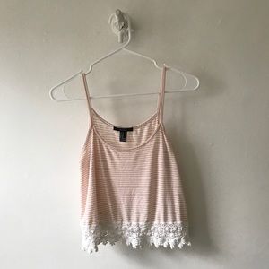 Striped salmon and white tank top with lace